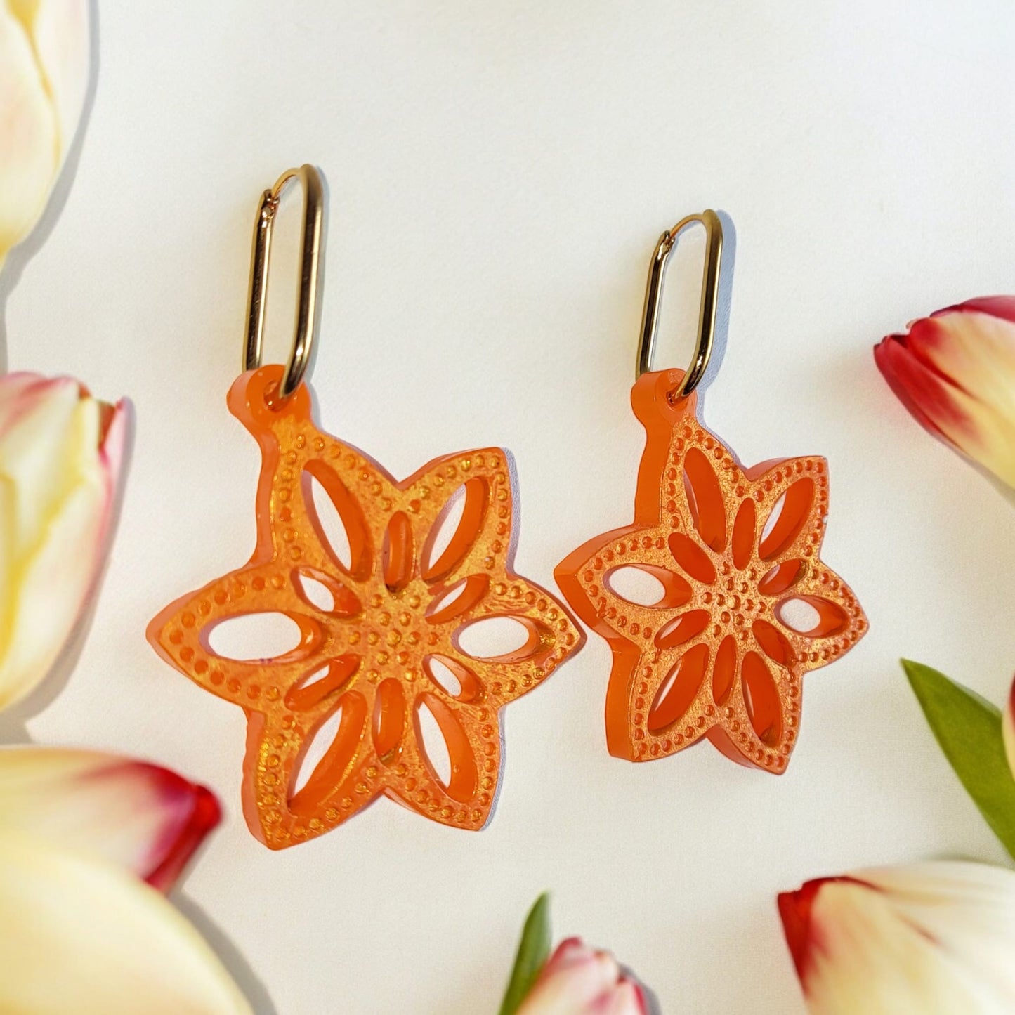 Boucles d'oreilles fleurs orange Tropea