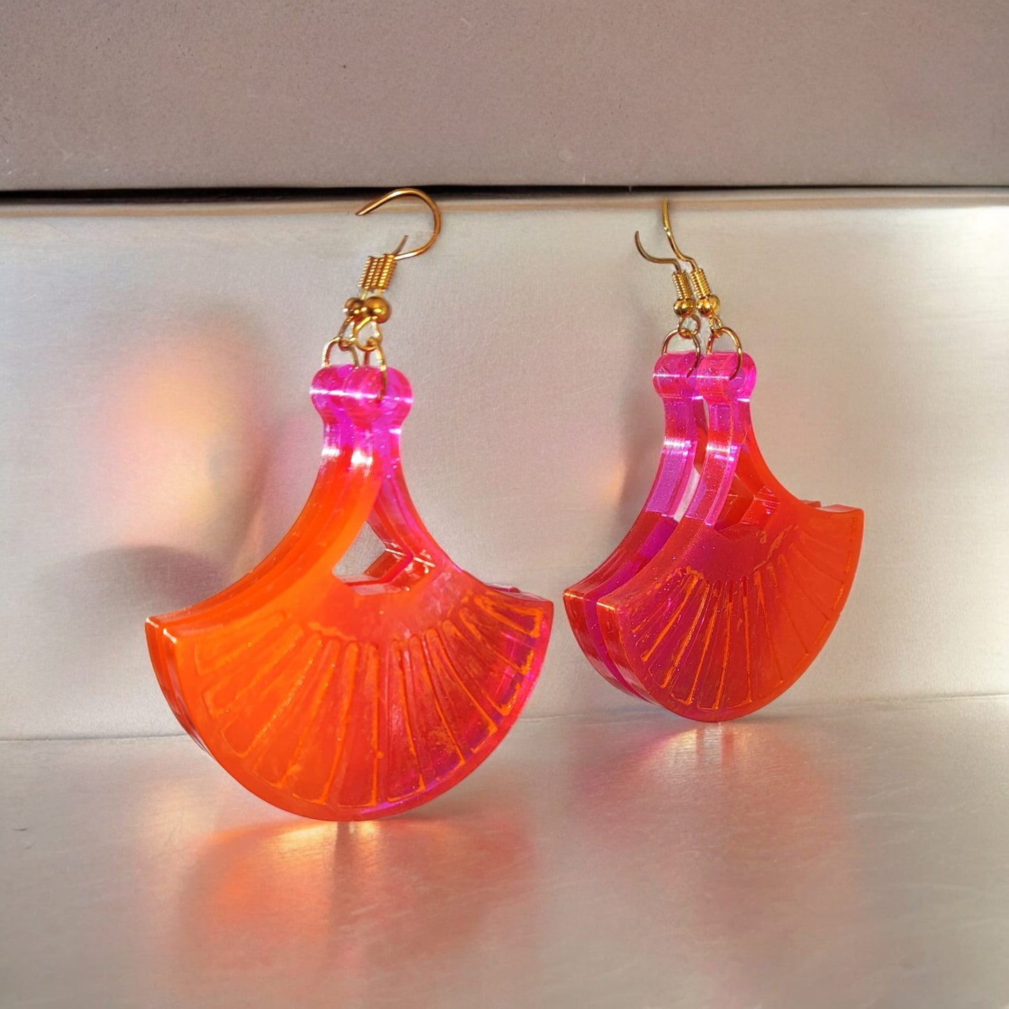 Boucles d'oreilles fantaisie  éventail aux couleurs du couché du soleil