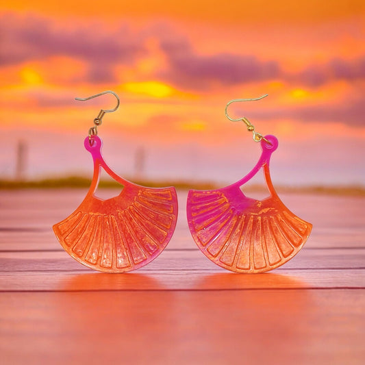 Boucles d'oreilles fantaisie  éventail aux couleurs du couché du soleil